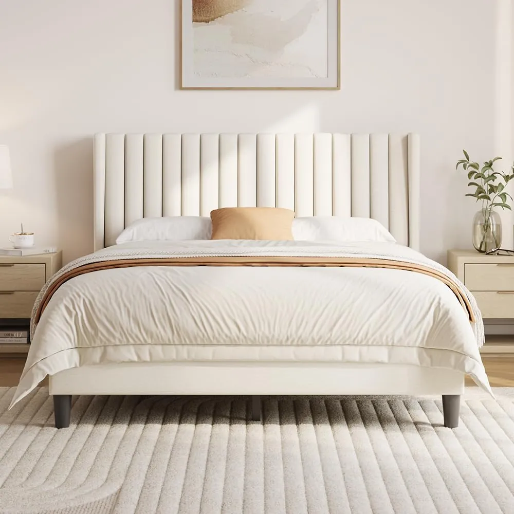 Yaheetech Queen Platform Bed Frame w/ Channel-Tufted Headboard
