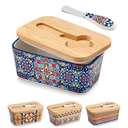 Vancasso 6.5" Ceramic Butter Dish w/ Bamboo Lid