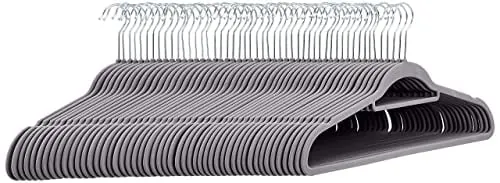 Amazon Basics Slim Velvet Suit Hangers w/ Tie Bar (Dark Gray) 50-Pack