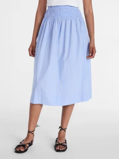 Time and Tru Women's Smocked Waist Cotton Midi Skirt, Sizes XL-XXXL, Shirting Stripe Office Blue