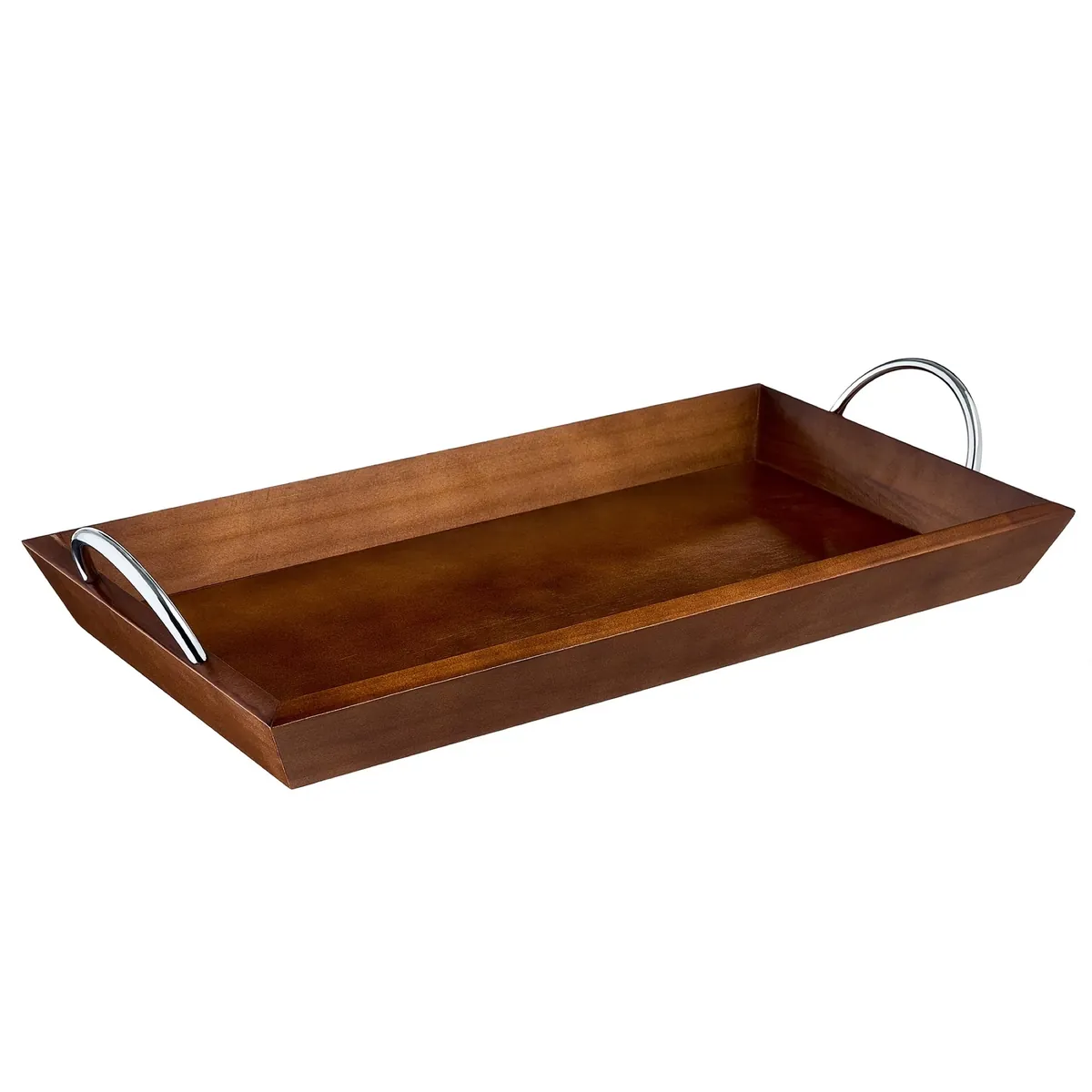 Mainstays Brown Wooden Tabletop Tray with Chrome Handles