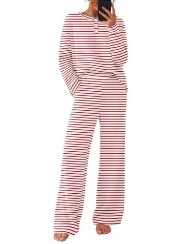 Ekouaer Womens 2 Piece Cotton Lounge Set