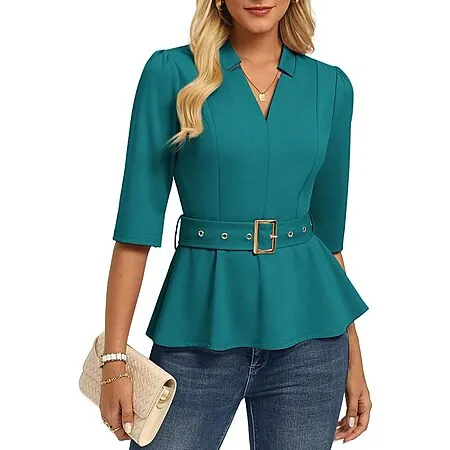 GRACE KARIN Women's V-Neck Business Casual Blouse Peplum Work Top (Various)