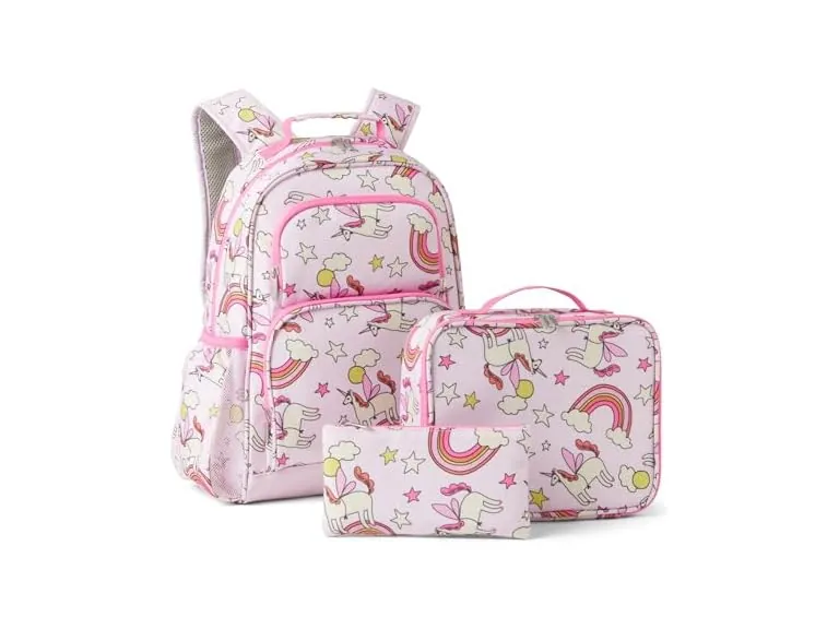 Amazon Essentials 3 Piece Kids School Backpack Set with Lunch Tote and Pencil Case (Pink)