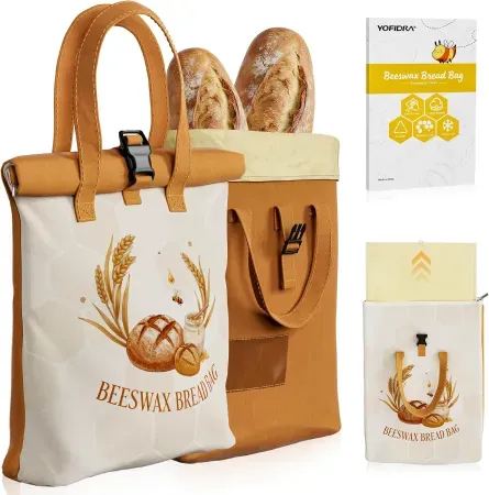 2-Pack 16.9" x 13" Yofidra Double Layer Beeswax and Cotton Bread Bag w/ Zipper and Buckle