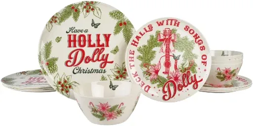 Holly Dolly 12-Piece Melamine Dinnerware Set