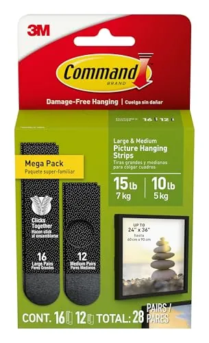 Command Strips 28-Pair (16-Pair Large; 12-Pair Medium; Black)