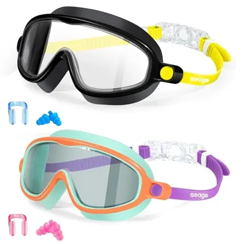 Swim Goggles for Kids 3-14 Anti-Fog & UV Wide View Boys Girls 2-Pack