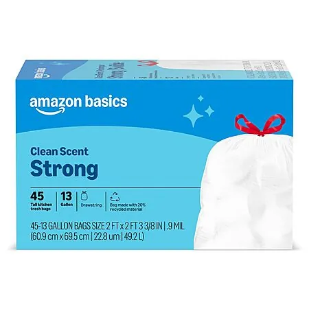 Prime Members: 45-Ct Amazon Basics Tall Kitchen Drawstring Trash Bags