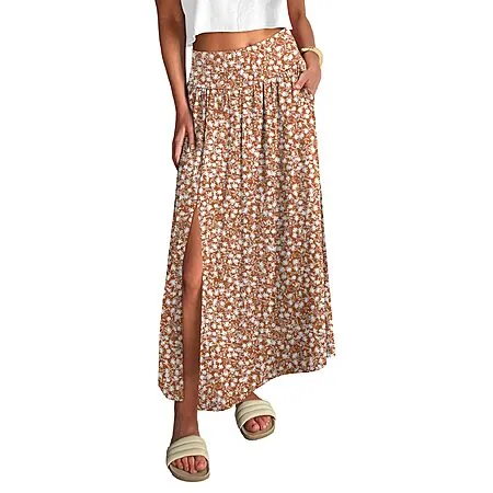 ANRABESS Women's Soft Flowy Boho Maxi Skirt w/ Side Slit (Various)