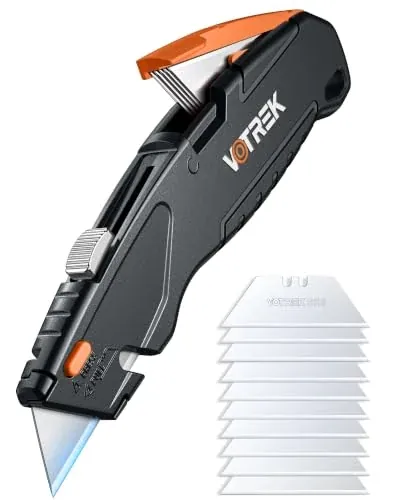 Heavy-Duty Retractable Box Cutter with Blade Storage and Extra Blades