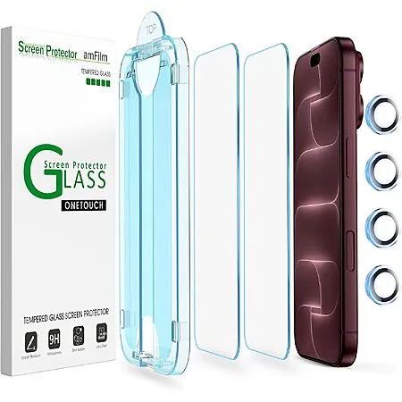 Prime: 2-Pk amFilm OneTouch iPhone 13-18 Tempered Glass Screen Protectors