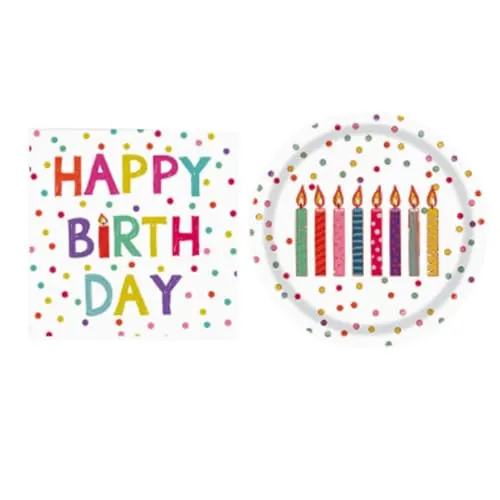Happy Birthday Plates and Napkins 36-Piece