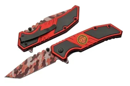 SZCO 7.5" Red Camo Firefighters Folding Pocketknife
