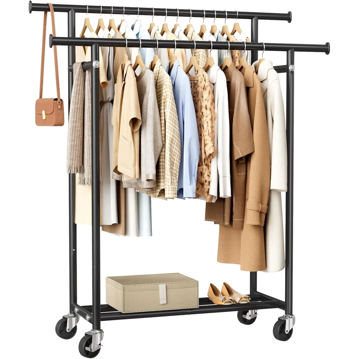 Clothes Double Rods Rolling Clothing Rack by Hyseyy