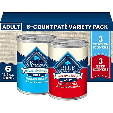Select Accts: 6-Ct 12.5-Oz Blue Buffalo Homestyle Wet Dog Food (Chicken & Beef)