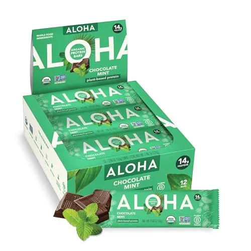 ALOHA Organic Plant Based Protein Bars 12-Pack (Chocolate Mint)