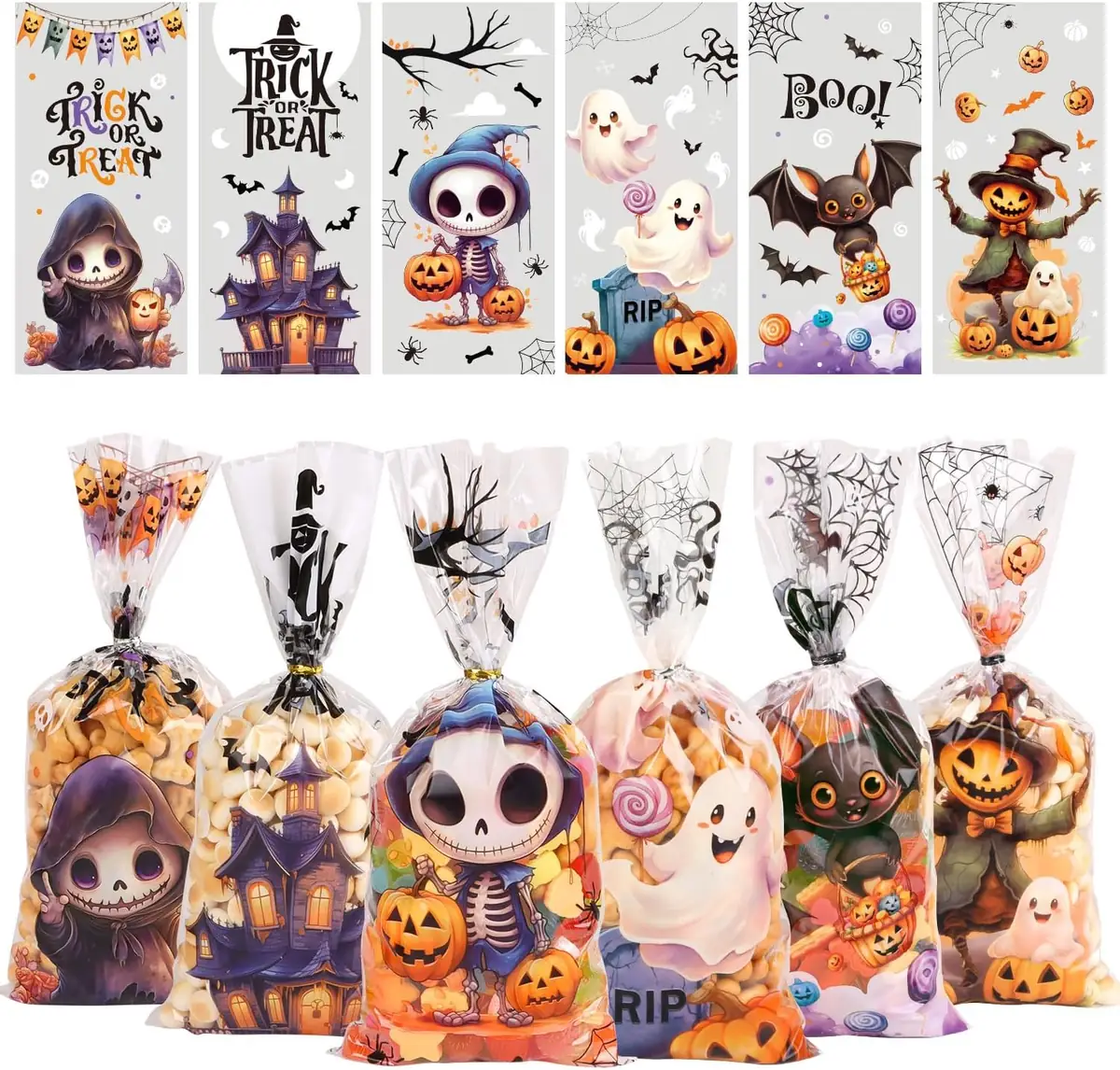 CCINEE Cellophane Halloween Treat Bags 180-Count