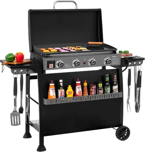 Royal Gourmet 30-Inch 4-Burner Gas Griddle with Hood and Removable Standing Cart