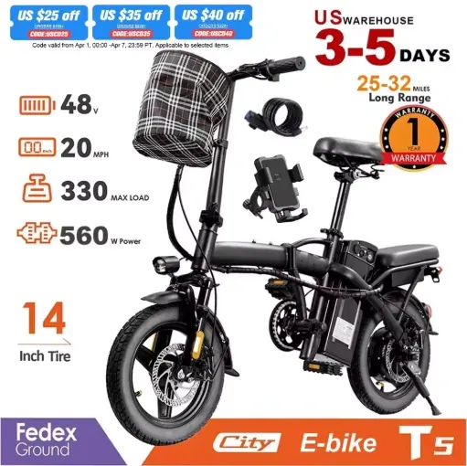 TERROSOR T5 14-inch 560W Folding Electric Bike 48V 10.4Ah