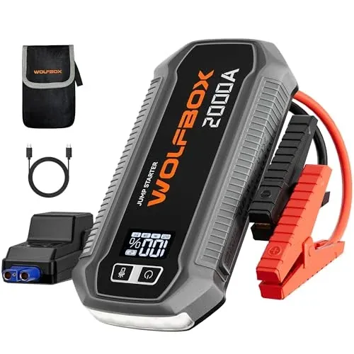 WOLFBOX 12000mAh 2000A Jump Starter w/ 30W USB-C PD & USB-A QC 3.0