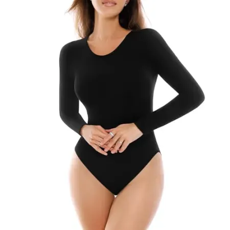 SINOPHANT Women's Long Sleeve Bodysuit w/ Crew Round Neck