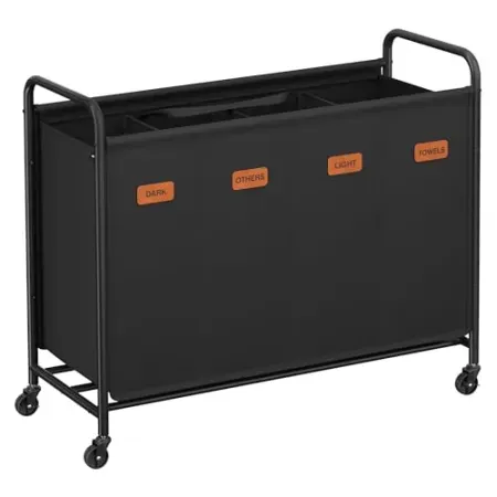 SONGMICS 200L 4-Section Laundry Sorter with Wheels