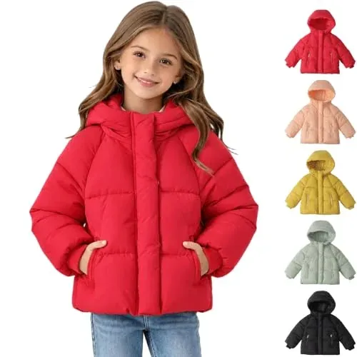 Kids Hooded Puffer Jacket with Zipper Pockets