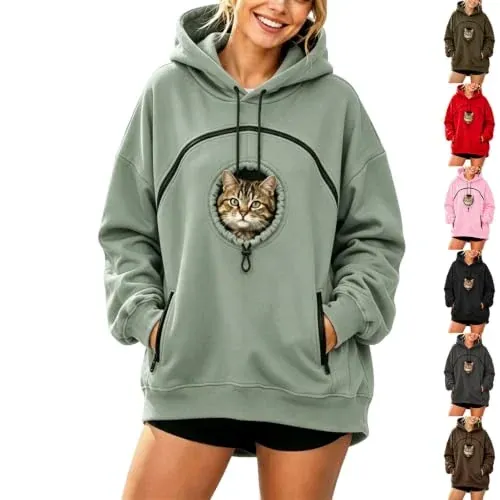 Womens Cat Pouch Hoodies Pullover