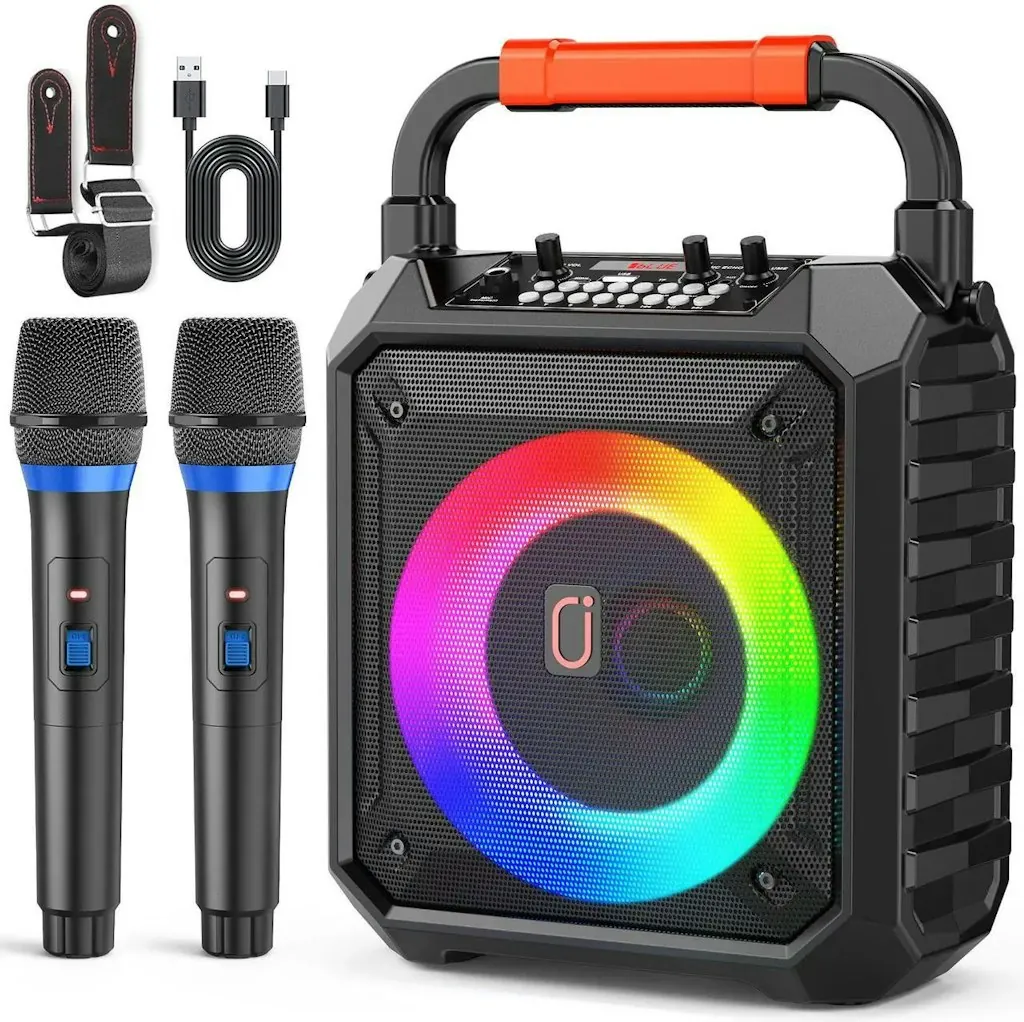 JYX T17-T Portable Karaoke Machine w/ 2 Wireless Microphones & Bluetooth Speaker