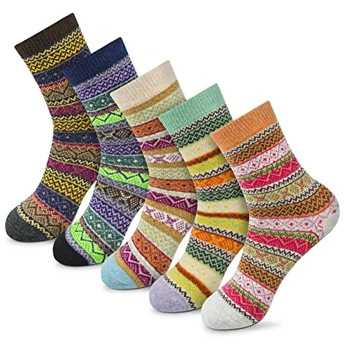 MORECOO 5-Pair Women's Warm Wool-Blend Socks Gift Box