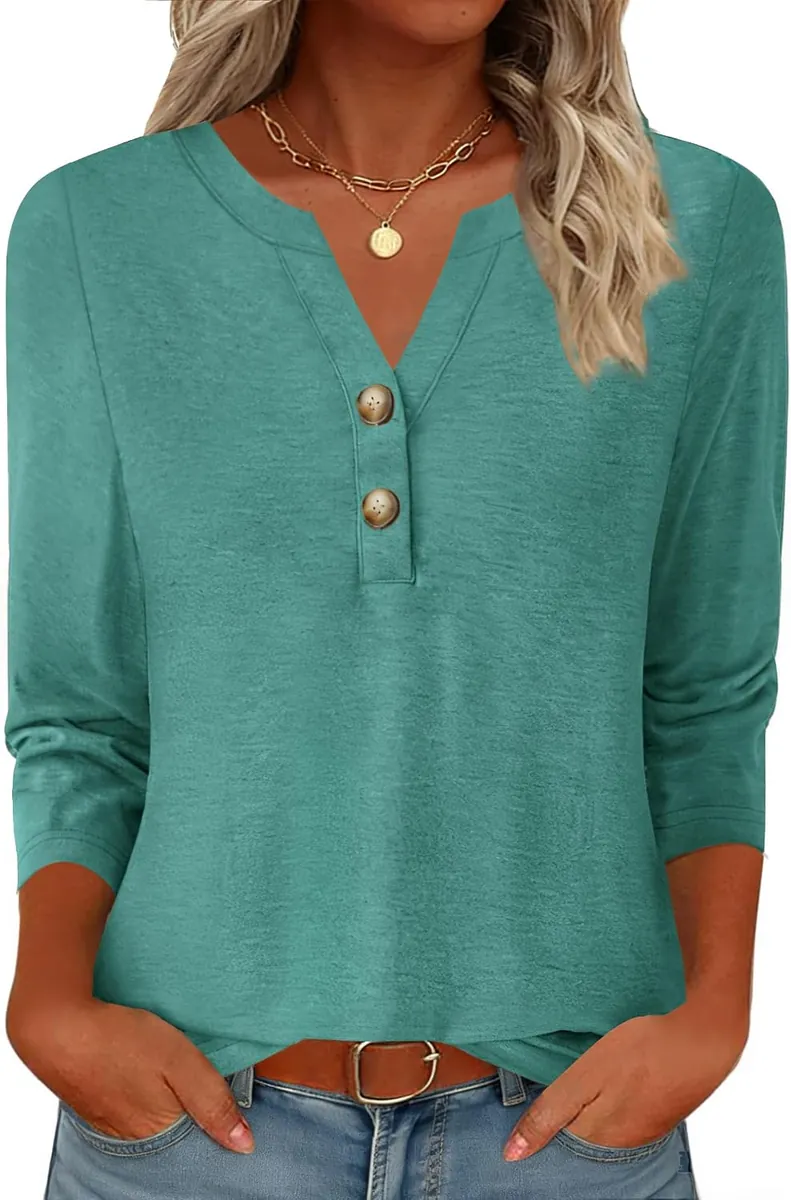 GKBK Women’s 3/4 Sleeve V-Neck Henley Shirt