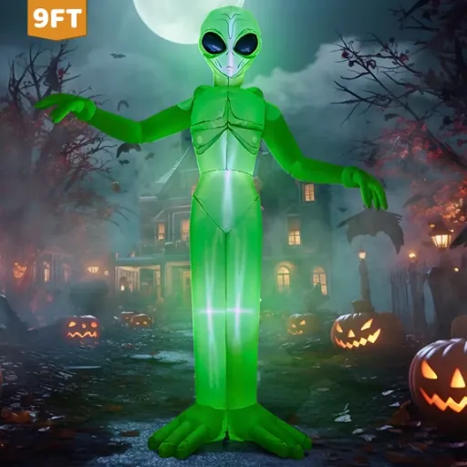 Joyfy 9 ft Halloween Inflatable Giant Alien Decoration with Built-in LEDs