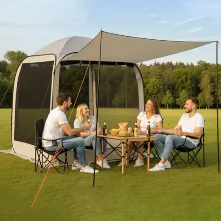 VEVOR 6' x 6' Pop Up Screen House Tent w/ Extended Awning
