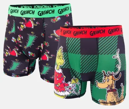 2-Pack Dr Suess Grinch Plaid Men's Athletic Boxer Briefs from