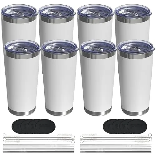 UIRZOTN 8-Count 20-Oz Stainless Steel Vacuum-Insulated Tumblers w/ Lids & Straws