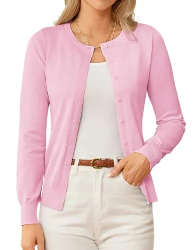 GRACE KARIN Pink Cardigan Sweaters for Women Lightweight Fall Cardigans Fashion Clothing School Teacher Outfits M