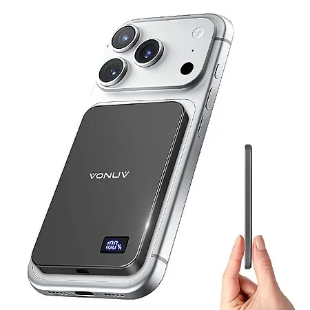 5000mAh VONUV 15W Magnetic Wireless Slim Power Bank (Various)