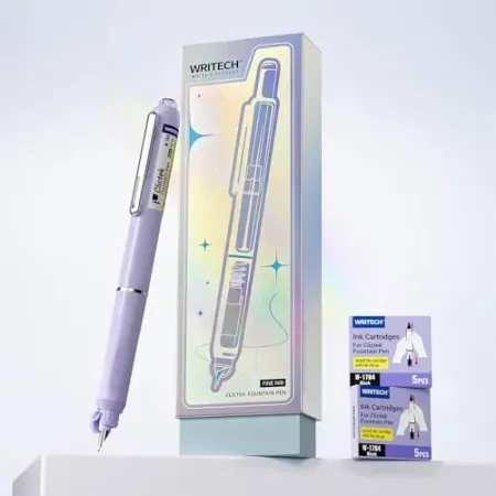 Writech Clictek Fine Nib Retractable Fountain Pen Gift Set w/ 10 Ink Cartridges