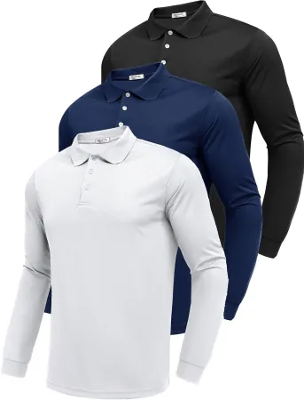 3-Pack PINSPARK Men's Long Sleeve Golf Polo Shirts