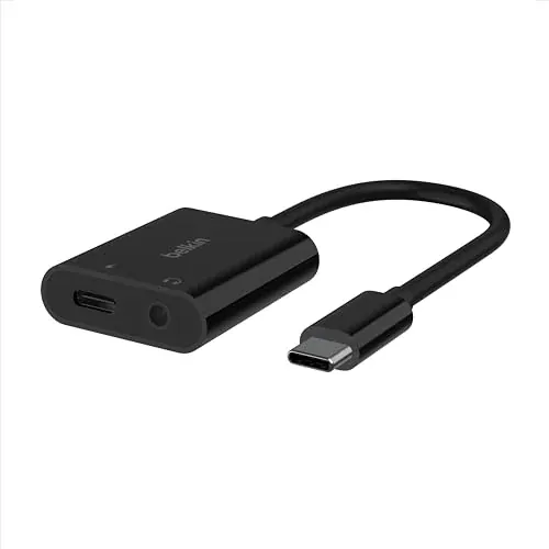Belkin Rockstar 3.5mm Audio Adapter with USB-C Charge, Black