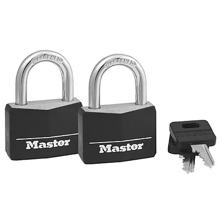 2-Pk 1-9/16" Master Lock Covered Aluminum Padlocks w/ Key (Black)