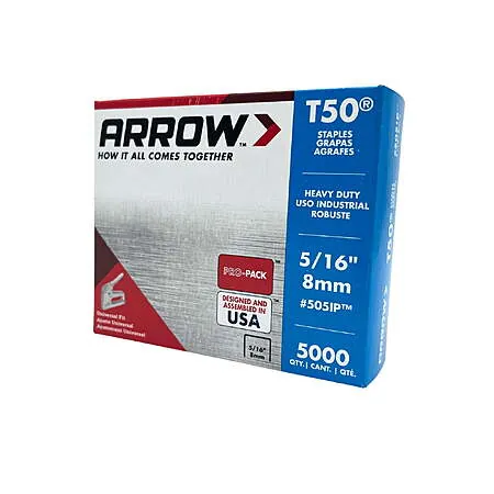 5000-Pk Arrow T50 Galvanized Steel Divergent Point Staples (5/16" Leg/3/8" Crown)