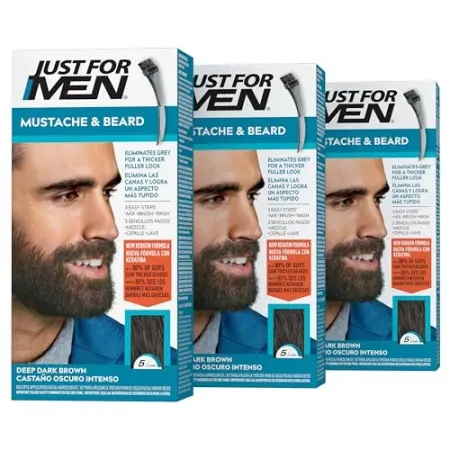 3-Pack Just For Men Mustache & Beard, Beard Dye for Men with Brush