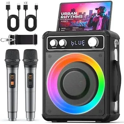 VOSOCO Karaoke Machine Bluetooth Speaker with 2 Wireless Mics