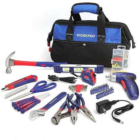 125-Pc WORKPRO Household Tool Kit w/ 3.6V Rechargeable Screwdriver & Bag
