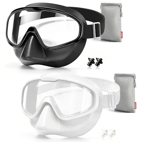 Aegend Fabric Strap Swim Goggles with Nose Cover & Case 2-Pack