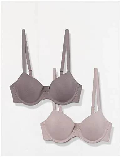 Amazon Essentials Women's Underwire Lightly Padded Demi Cup Microfibre Bra 2-Pack