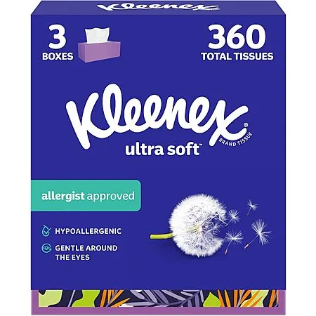 120-Ct Kleenex Ultra Soft 3-Ply Facial Tissues Flat Box