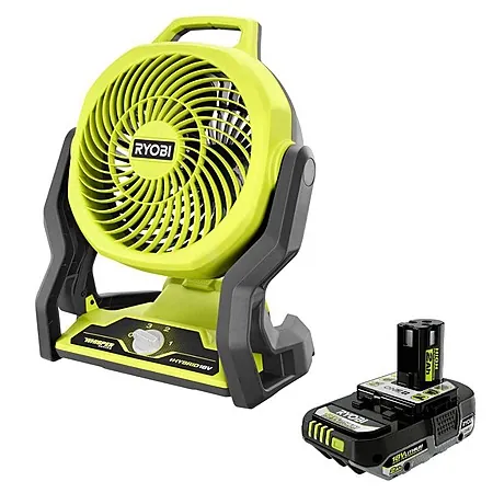 RYOBI One+ Cordless Hybrid 7-1/2" Fan + 2.0Ah High Performance Battery